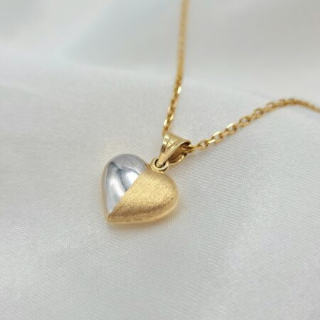 Solid 18K Gold Love-Heart Necklace - Double Sided Pendant- 16.5 inch Flat Cable Chain