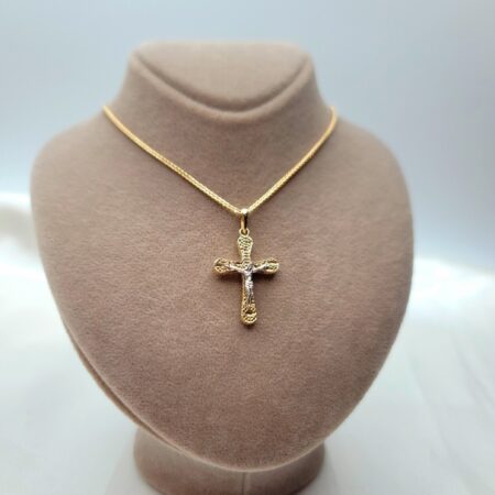 Solid 14K Gold Cross Pendant Franco Necklace