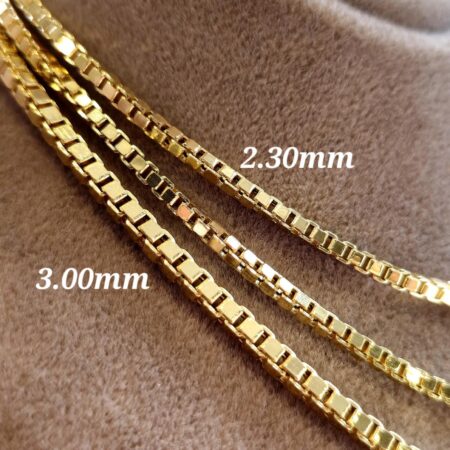 Solid 18K Gold Box Chain Necklace 2.3mm-3.0mm Thickness 16.5-28 inch length
