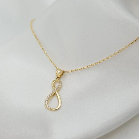 Solid 14K Gold Dimond-Cut Cubic Zirconia Pendant Infinity Necklace