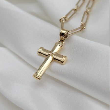 Solid 14K Gold Cross Diamond-Cut Double Sided Pendant Necklace