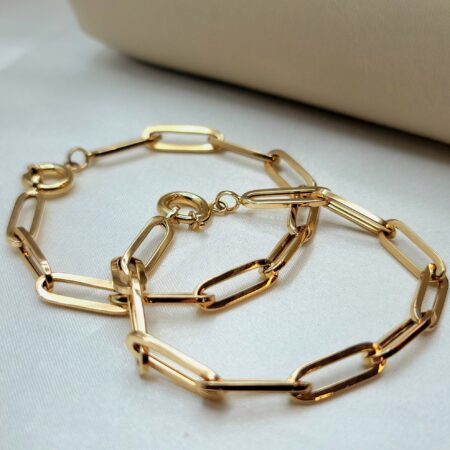 Solid 18K Gold Paperclip Bracelet Chain 6.5mm 6.5-8.5 inch Length