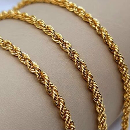 Solid 14K Gold Rope Chain Bracelet Thick Twisted 7-8.5 inch Length