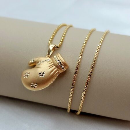Solid 14K Gold Boxing Gloves Pendant Charm Necklace