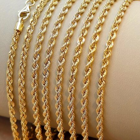 Solid 18K Gold Rope Chain Twisted Necklace 3mm Thickness