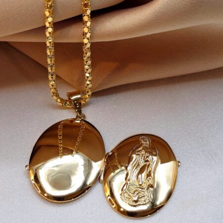 Solid 14K Gold Locket Pendant Box Bead Chain Necklace