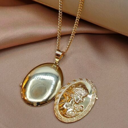 Solid 14K Gold Locket Pendant Gold Curb Necklace