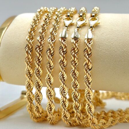 Solid 14K Gold Rope Chain Necklace 5mm Thick 16- 26 inch Length