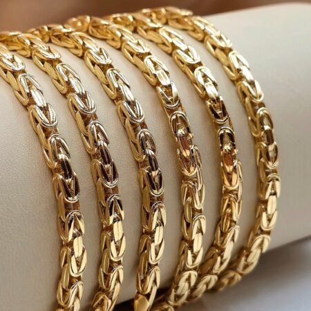 Solid 18K Gold Heavy Luxury Unisex Byzantine Elegance 4mm Chain Necklace