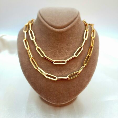 Solid 18K Gold Paperclip Chain Necklace 6.5mm Width 16.5-21 inch Length