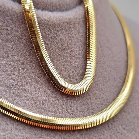 Solid 18K Gold Snake Herringbone Chain & Bracelet 3.5mm Thick