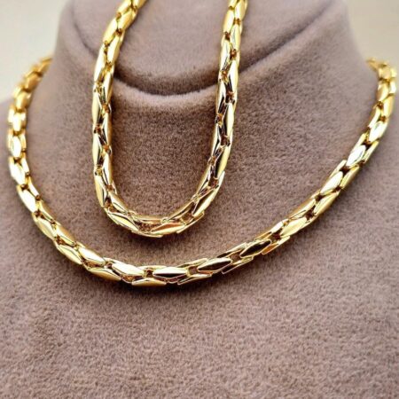 Solid 18K Gold Elongated Rhombus Box Chain Necklace 4mm Thick