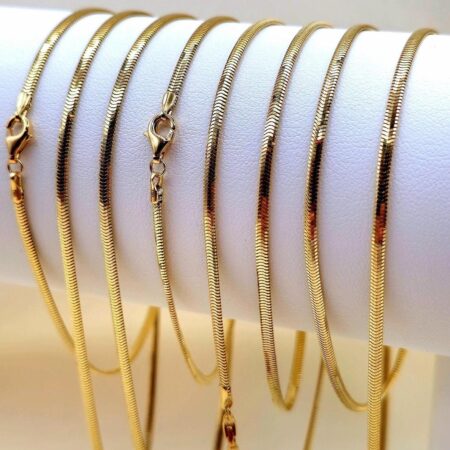 Solid 18K Gold Snake Herringbone Chain Necklace 2mm Thickness 14.5-17.25 inch Length