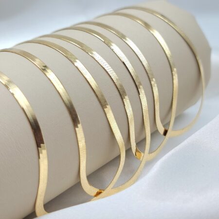 Solid 14K Gold Flat Snake Herringbone Necklace 3-3.5mm Thick 15.75 -20 inch Length