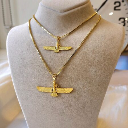Solid 18K Gold Faravahar Pendant Necklace Symbol of Ahura Mazda Pendant