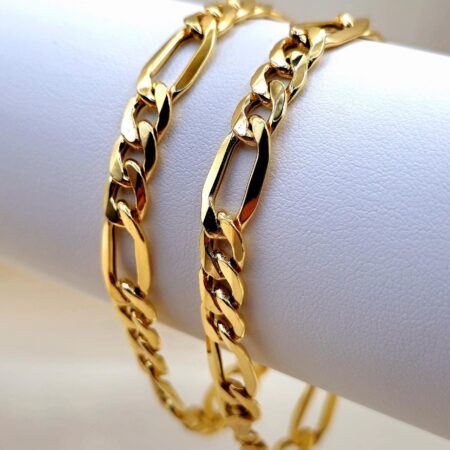 Solid 18K Gold Figaro Bracelet 8mm