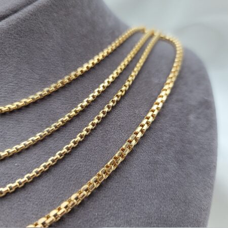 Solid 14K Gold Box Chain Necklace 2.5-3.5mm Thick 16-26 inch Length