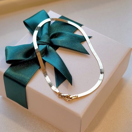 Solid 18K Gold Flat Herringbone Bracelet 6-7.5inch Length