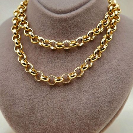 Solid 18K Gold Rolo Chain Necklace 7.5mm 16-24 inch Length