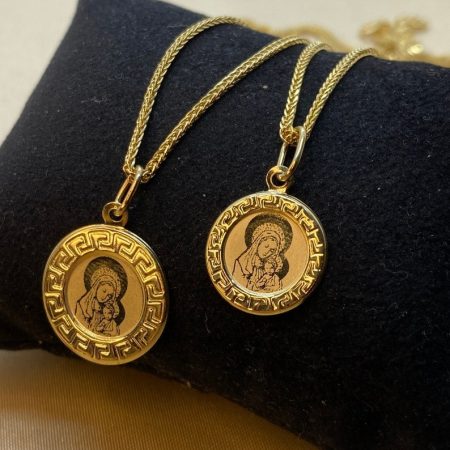 Solid 14K Gold Virgin Mary Pendant Necklace 1.5mm Thick