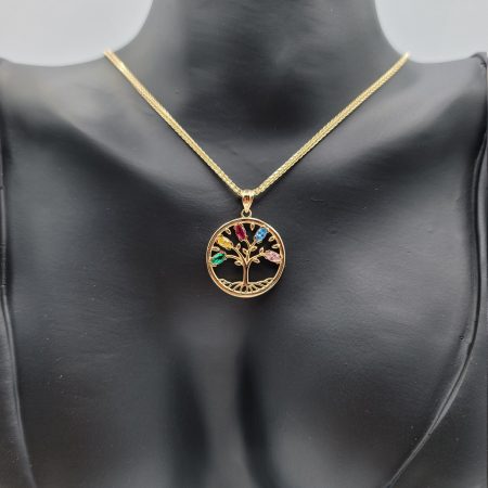 Solid 14K Gold Tree Of Life Pendant Necklace with Foxtail Chain 1.5mm Thick