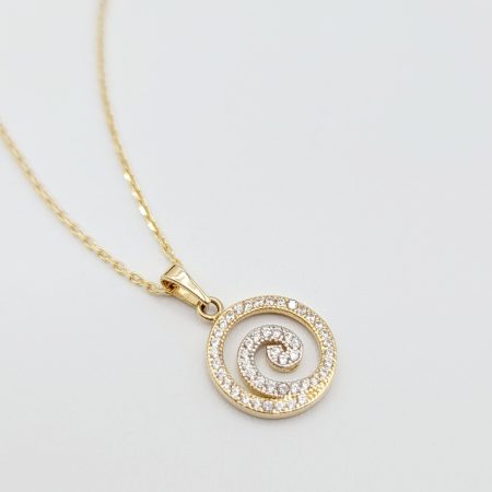 Solid 14K Gold Sun Stone Necklace with Cable Chain 17 3/4 inch Length