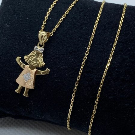 Solid 14K Gold little Girl Pendant Necklace with Cable Chain 19.5 inch Length
