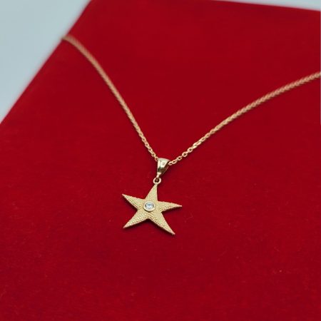 Solid 14K Gold Starfish Pendant Necklace with Cable Chain 17.5 inch Length
