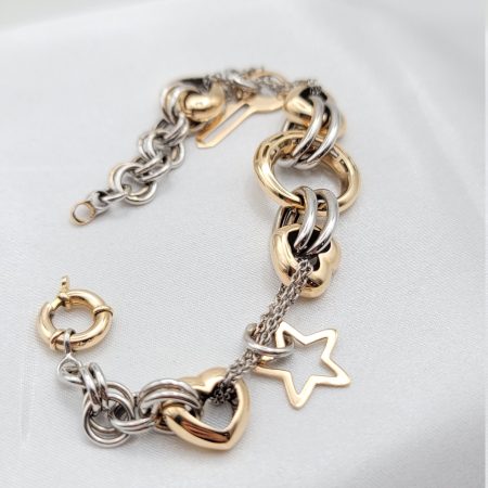 Solid 18K Gold Heart Charm Bracelet 7 1/4 inch Length