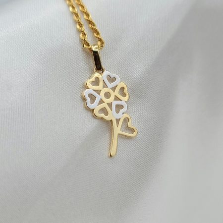 Solid 18K Gold Love Flower Pendant Necklace with Rop Chain 19.5 inch Length