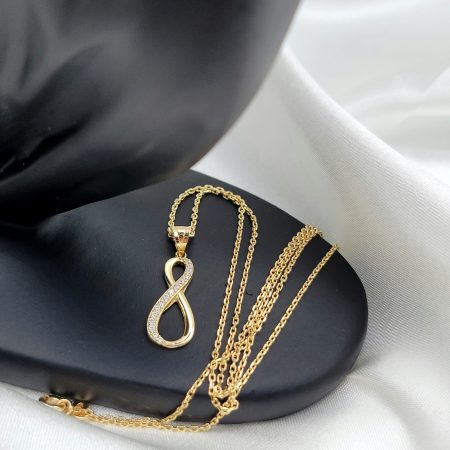 Solid 14K Gold Infinity Necklace with Flat Cable Chain 17 3/4 inch Length