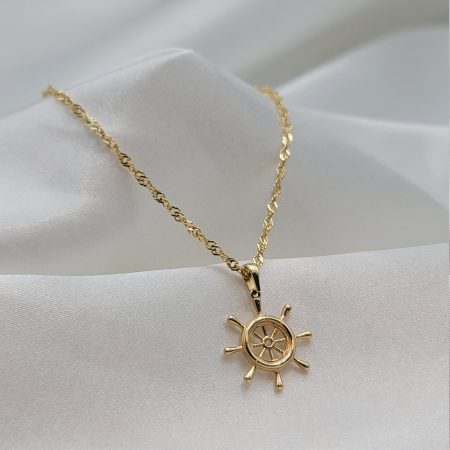 Solid 14K Gold Anchor Pendant Necklace with Singapore Chain 21.5 inch Length
