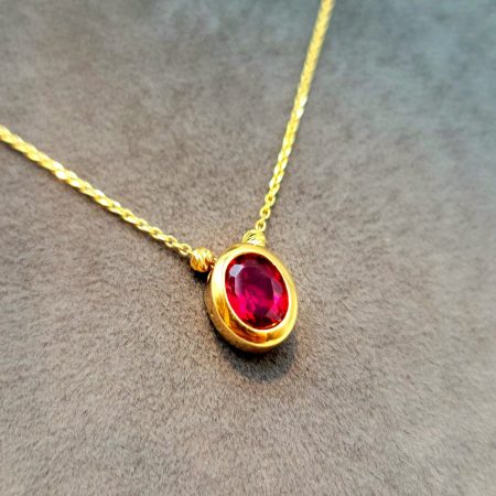 Solid 18K Gold Oval Shape Pendant Necklace with Cable Chain 18.5 inch Length