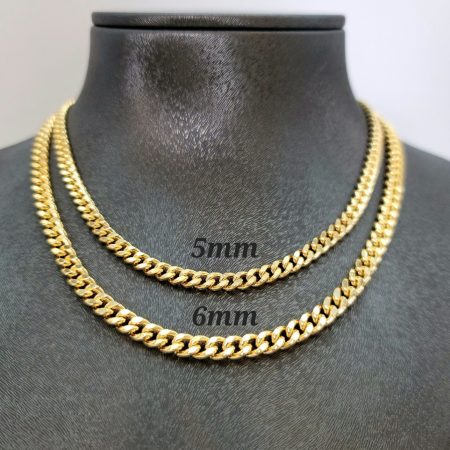 Solid 14K Gold Miami Cuban Chain Necklace 5mm-6mm 20.5-25.75 inch Length