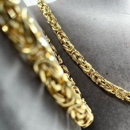Solid 14K Gold Byzantine Chain Necklace 10mm 24-28 inch Length