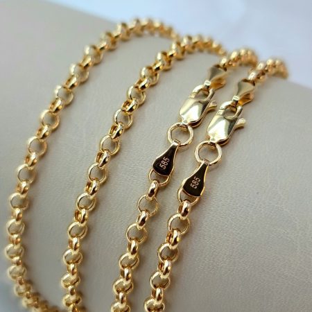 Solid 14K Gold Rolo Chain Necklace 3.5mm 20-24 inch Length