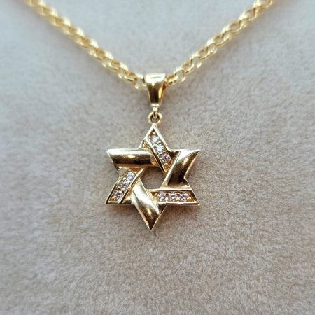 Solid 14K Gold Star of David Pendant Necklace with Rolo Chain