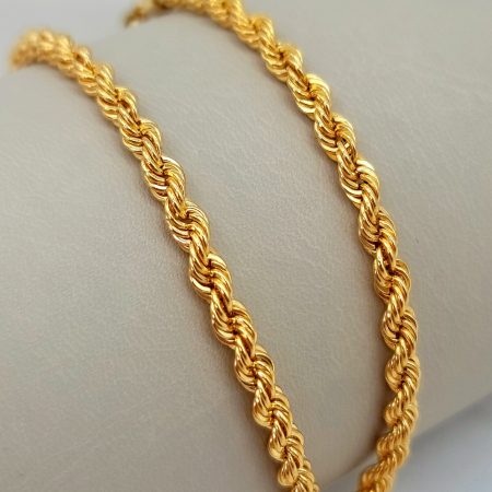 Solid 14K Gold Rope Chain Bracelet 5mm 7-10 inch Length