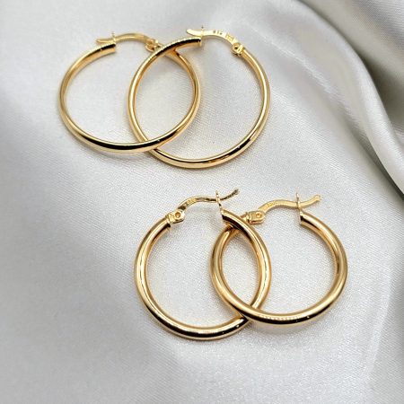 Solid 14K Gold Hoop Latch back Closure Earrings 2.58 gr