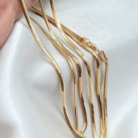 Solid 18K-14K Gold Herringbone Chain Necklace 16-19.5 inch Length