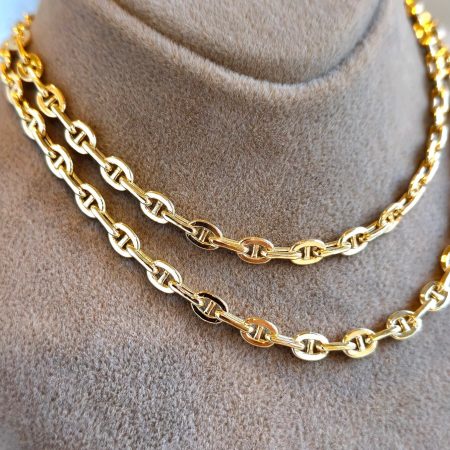 Solid 18K Gold Anchor Chain Necklace 4mm-4.5mm 20-24 inch Length