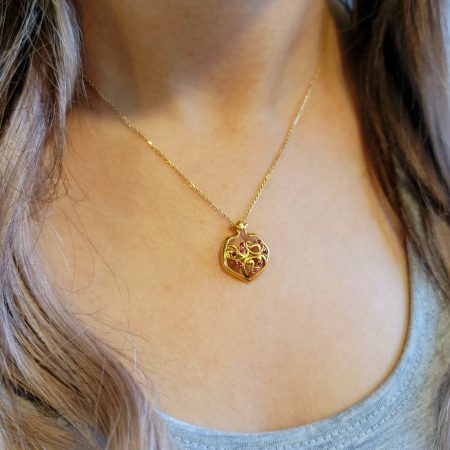 Solid 18K Gold Pomegranate Pendant Necklace with Cable Chain 17 inch Length