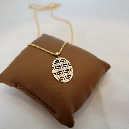 Solid 14K Gold Greek Key Pendant Necklace with Box Chain 23.5 inch Length