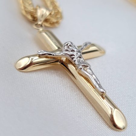Solid 14K Gold Cross Pendant Necklace with Franco Chain 21.5 inch Length