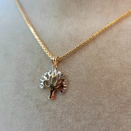 Solid 14K Gold Tree Of Life Pendant Necklace with Box Chain 20 inch Length