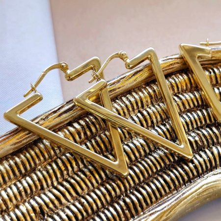 Solid 14K Gold Triangle Earrings 1-1.25 inch Length