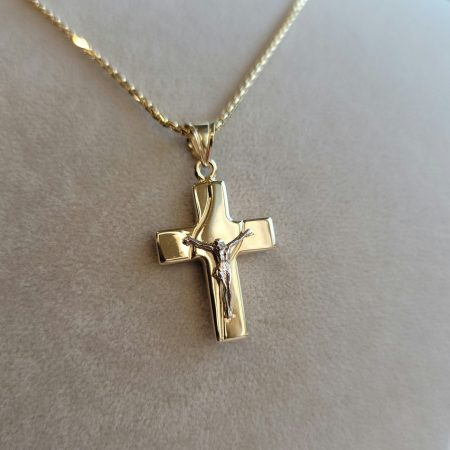Solid 14K Gold Cross Necklace with Box Chain 20-22 inch Length
