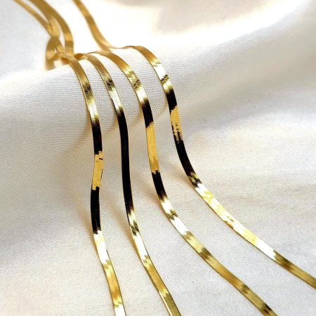 Solid 18K Gold Flat Herringbone Choker Chain Necklace 2.88mm 14.5-17.75 inch Length