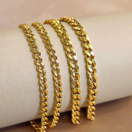 Solid 18K Gold Curb Chain Necklace 4mm-5.5mm 16-24 inch Length
