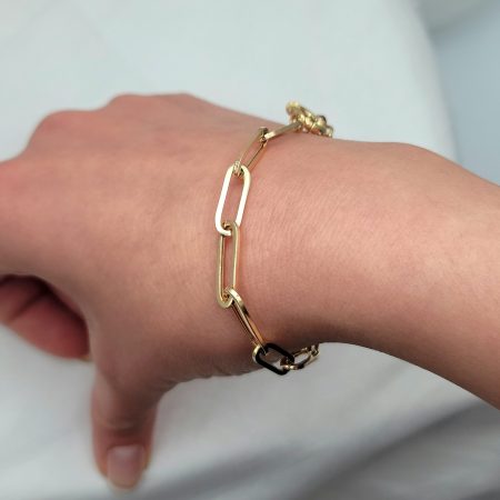 Solid 18K Gold Paperclip Bracelet 4.5mm 6.5-9.5 inch Length